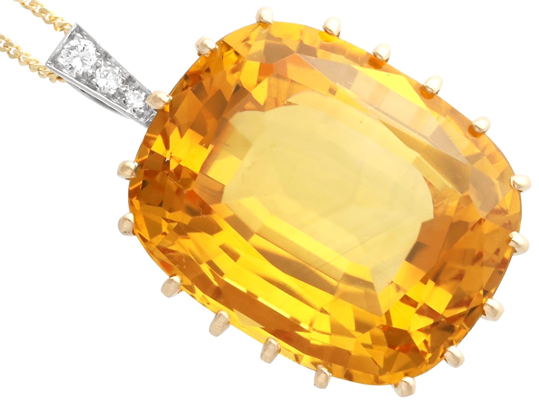 Vintage French 64.39 Carat Citrine and Yellow Gold Pendant In Excellent Condition In Jesmond, Newcastle Upon Tyne