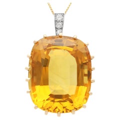 Vintage French 64.39 Carat Citrine and Yellow Gold Pendant