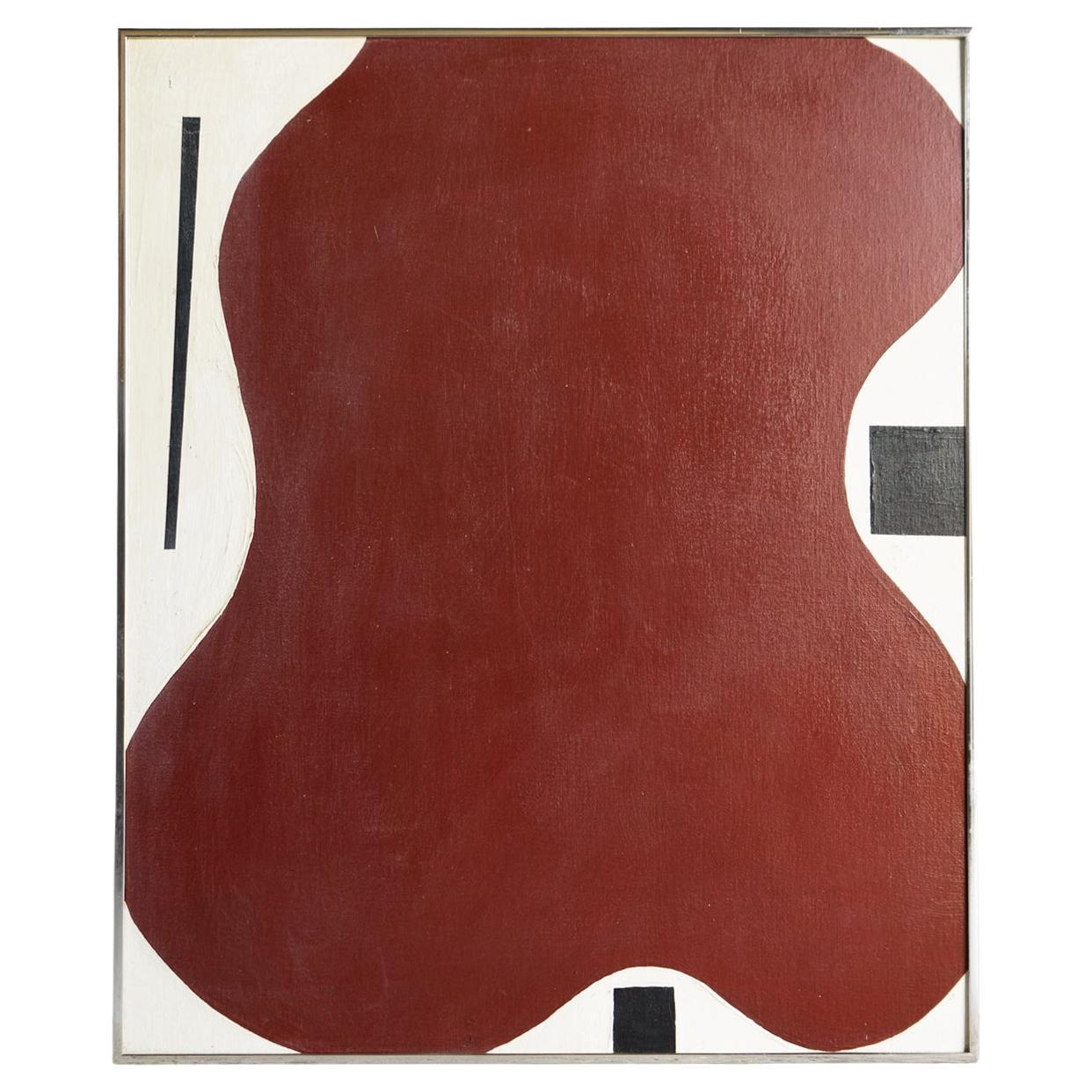 Composizione astratta minimalista francese d'epoca, pittura ad olio originale, anni '70
