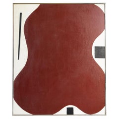 Composition abstraite française vintage, peinture à l'huile originale, années 1970