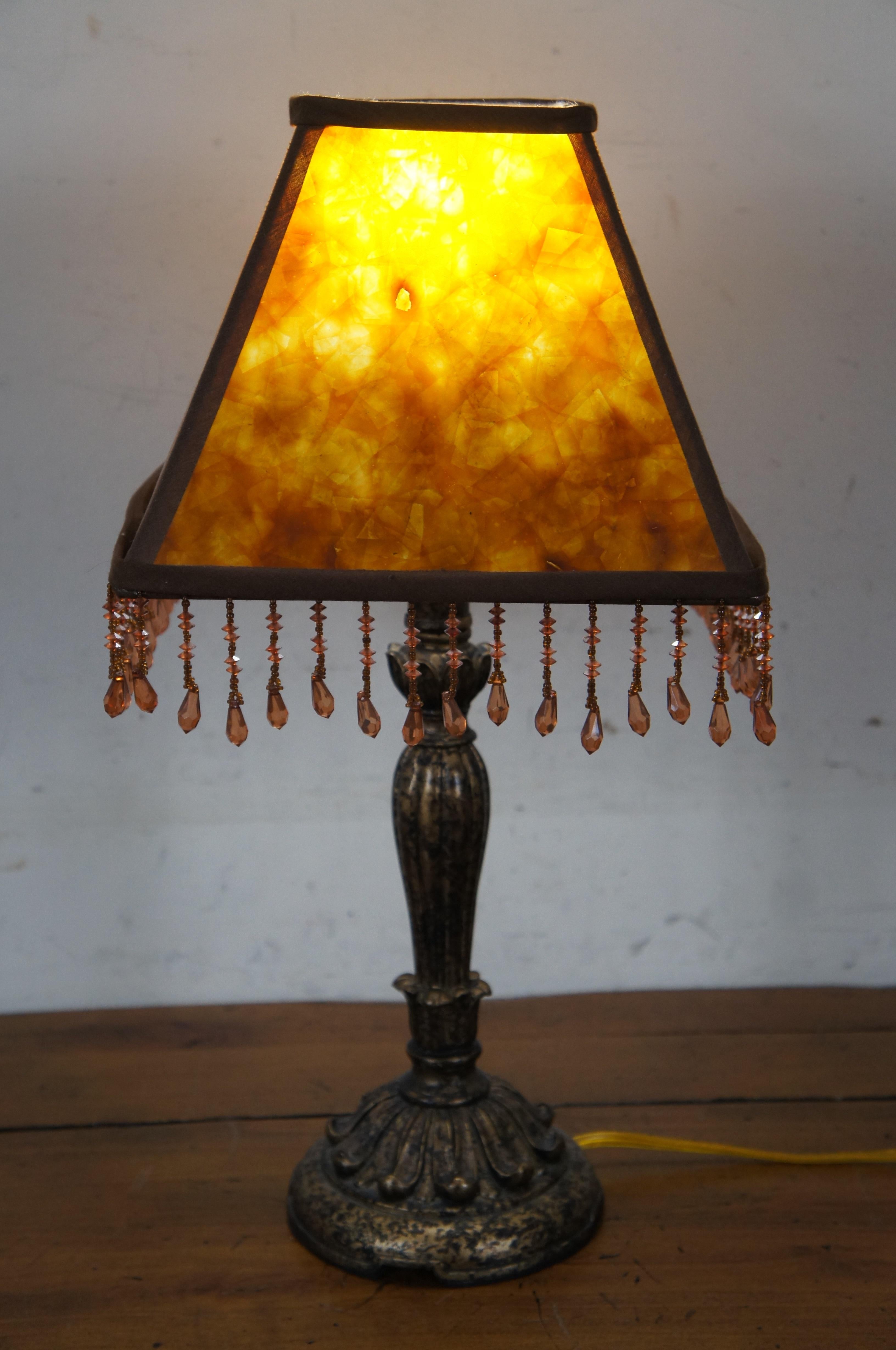 Vintage French Acanthus Faux Shell Beaded Vanity Desk Table Lamp 15
