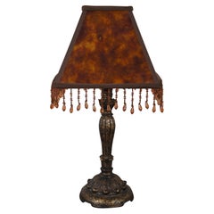 Used French Acanthus Faux Shell Beaded Vanity Desk Table Lamp 15"