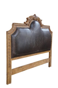 Vintage French Acanthus & Tulip Leather King Size Bed Headboard 79"