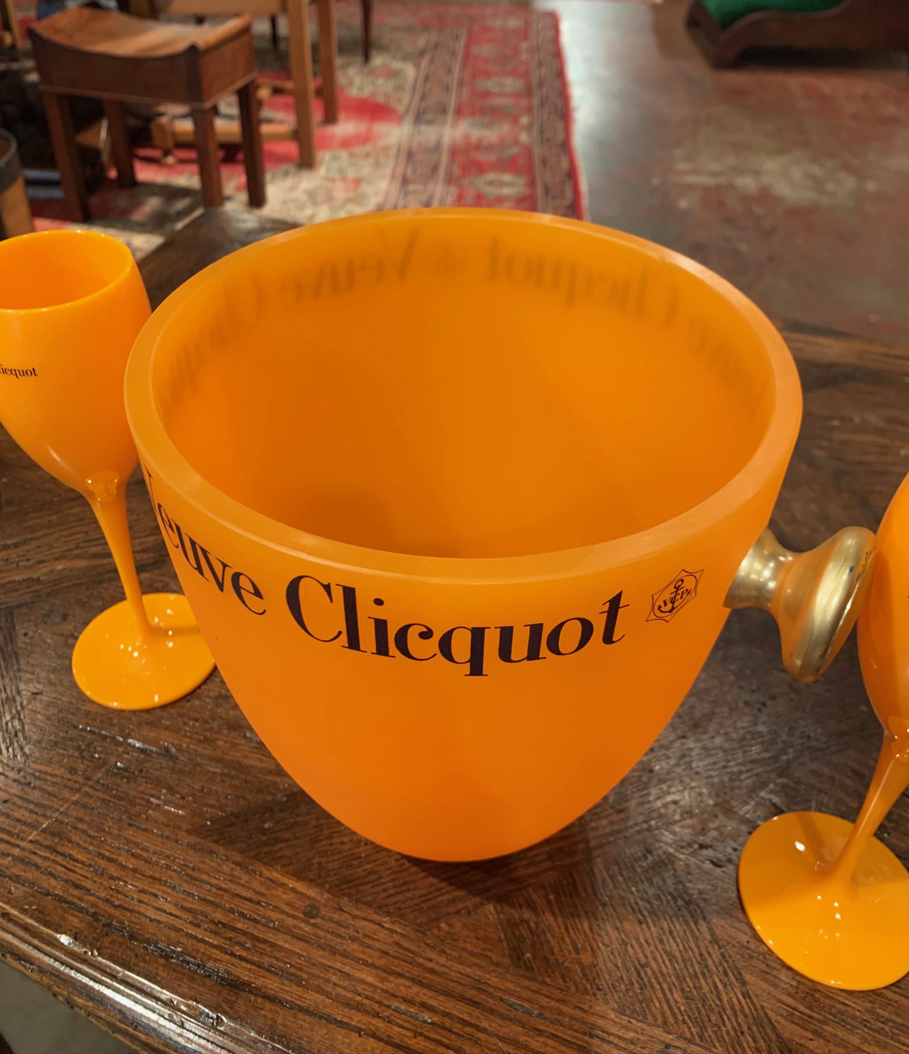 Vintage French Acrylic Champagne Cooler and Two Flutes from 