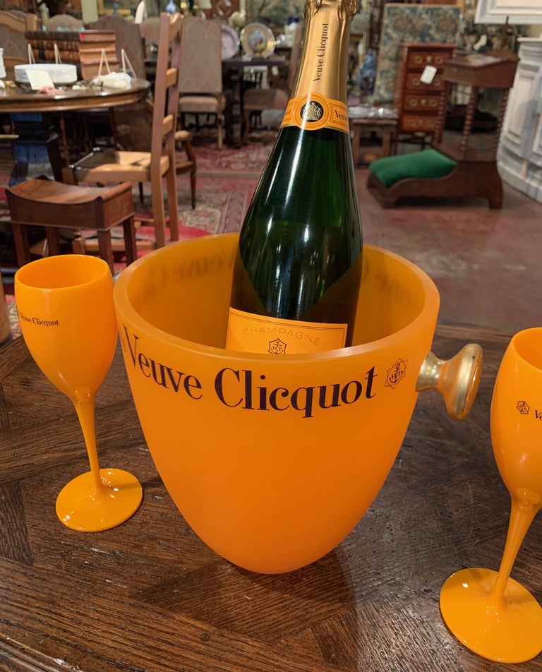 Vintage French Acrylic Champagne Cooler and Two Flutes from Veuve