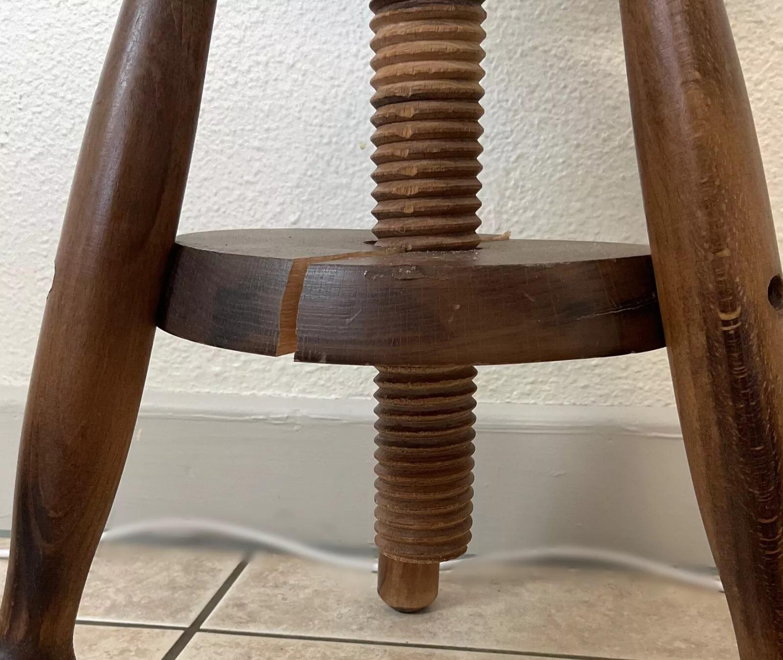 Taburete trípode ajustable francés vintage, c. 1940 - 2Y586 Madera en venta