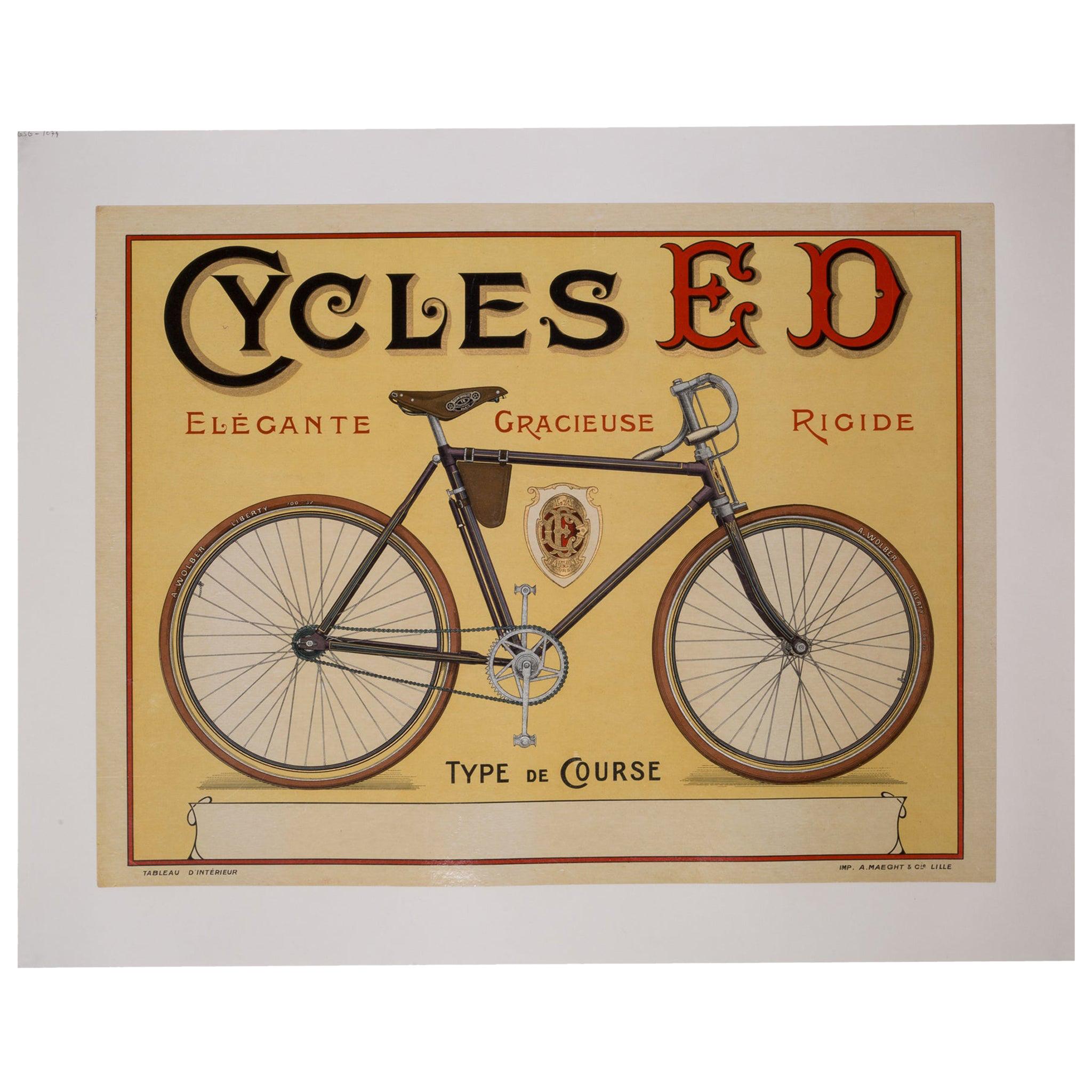 Vintage French Advertising Poster "Cycles ED", circa 1910