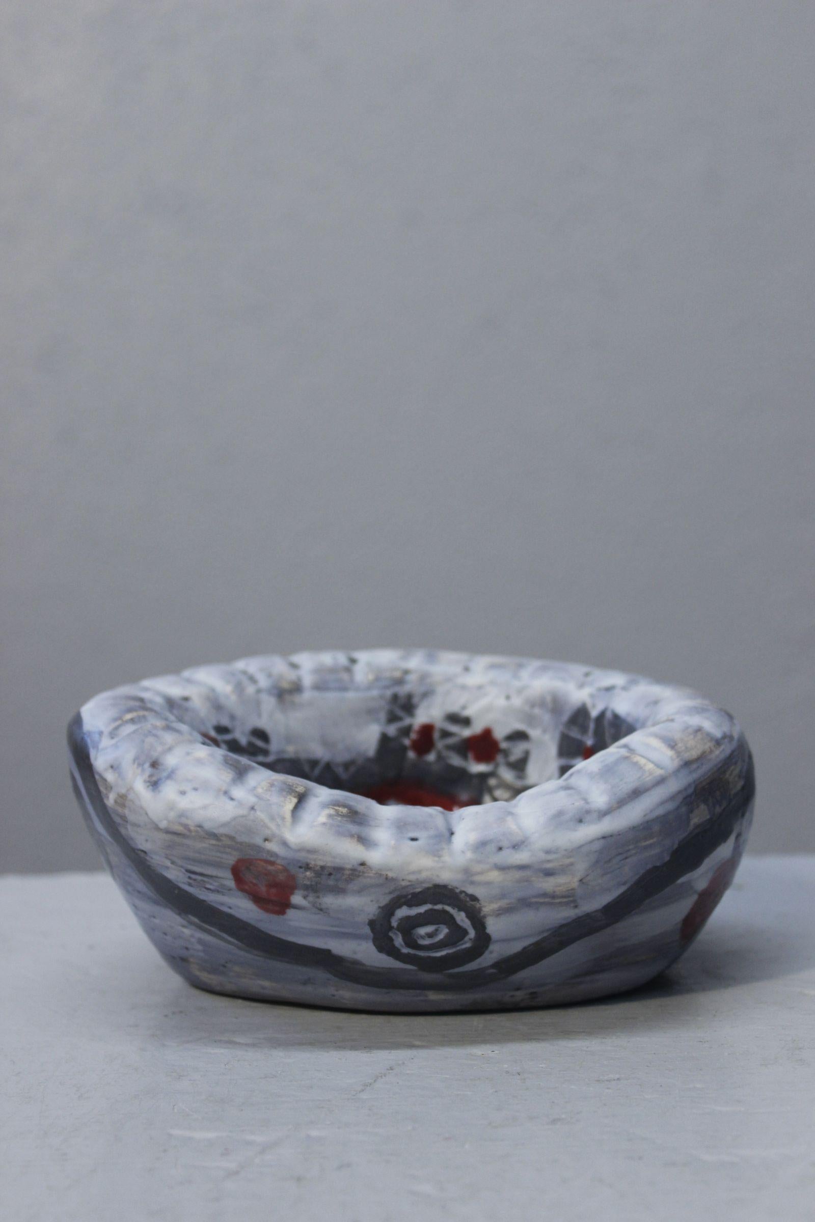 Mid-Century Modern Vintage French Africanist ceramic ashtray by Lysiane & Yvon Bonnet, France 1970s