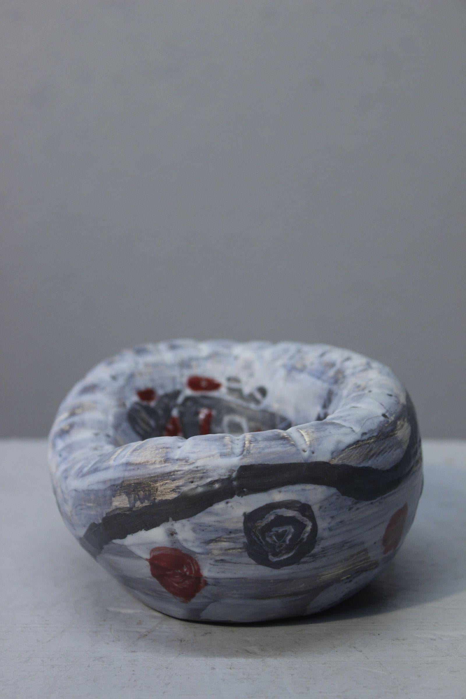 Earthenware Vintage French Africanist ceramic ashtray by Lysiane & Yvon Bonnet, France 1970s