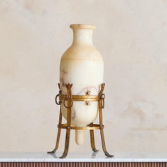 Vintage French Alabaster Vase + Gilt Metal Stand