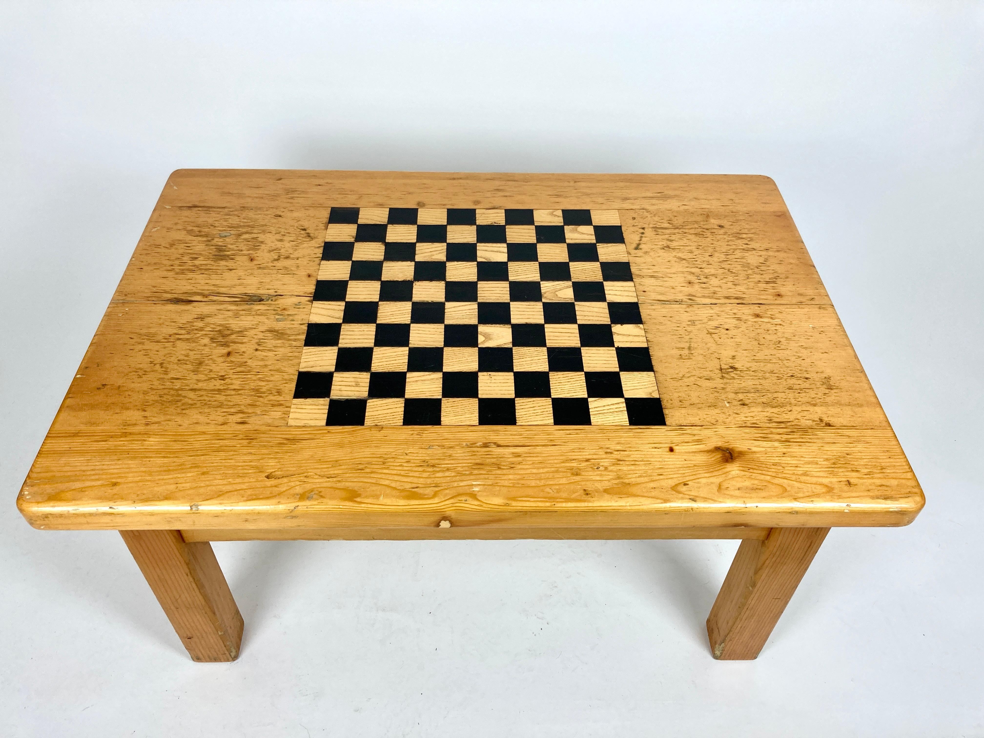 Vintage French Alpine Chalet Coffee Table with Inlaid Chequer Board 12