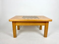 Vintage French Alpine Chalet Coffee Table with Inlaid Chequer Board