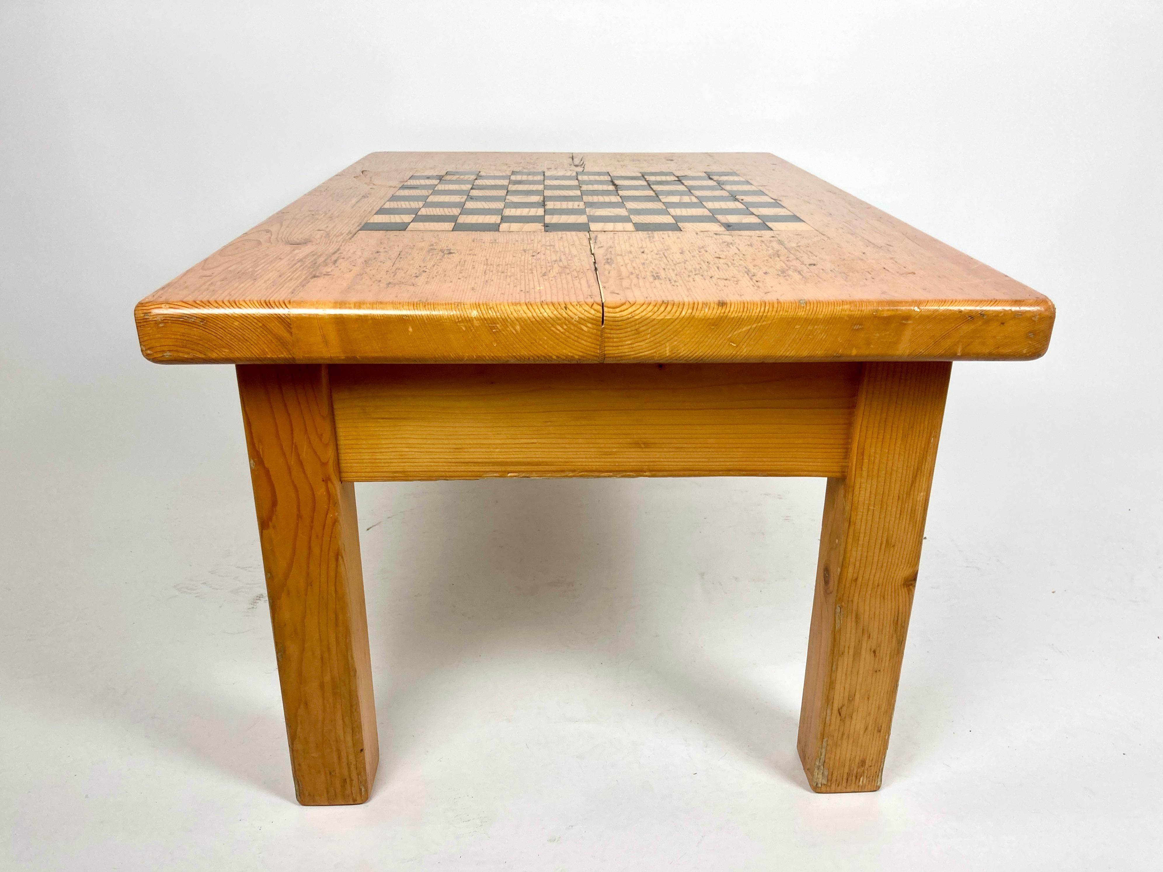 Vintage French Alpine Chalet Coffee Table with Inlaid Chequer Board 1