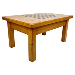 Vintage French Alpine Chalet Coffee Table with Inlaid Chequer Board