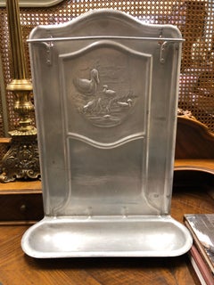 Vintage French Aluminium Kitchen Utensils Hanging Rack Decorated with Ducks