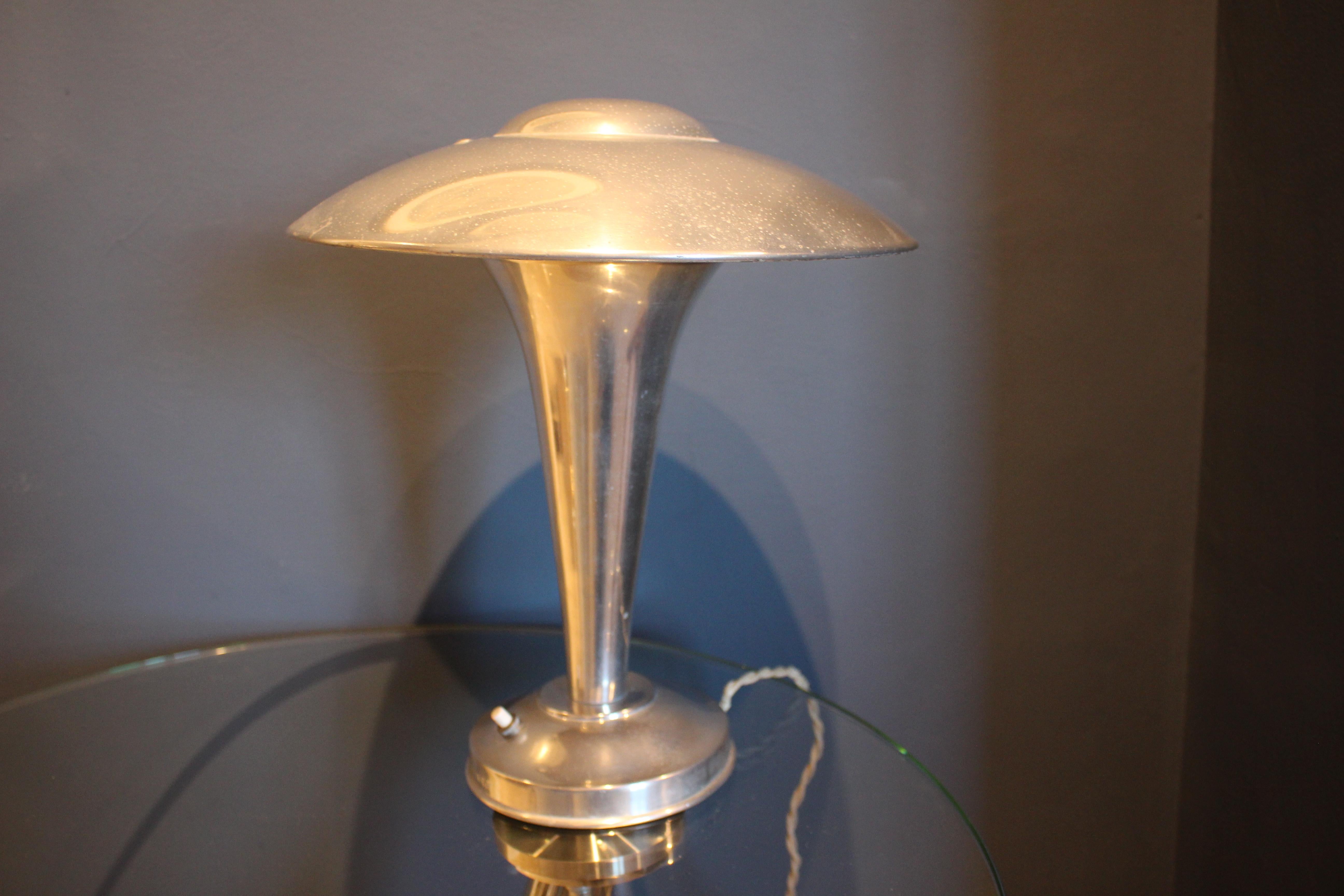 Mid-Century Modern Vintage French Aluminium Mushroom Lamp Art Deco Style by Olivier, circa 1960