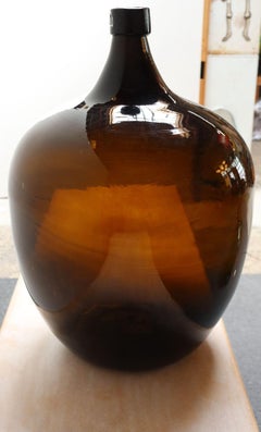 Vintage French Amber Glass Demijohn / Bonbonne Ambrée Brune