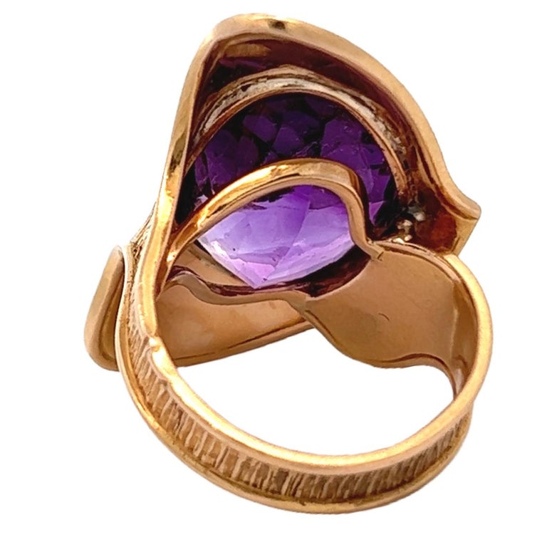 Vintage French Amethyst 18 Karat Yellow Gold Cocktail Ring For Sale at ...