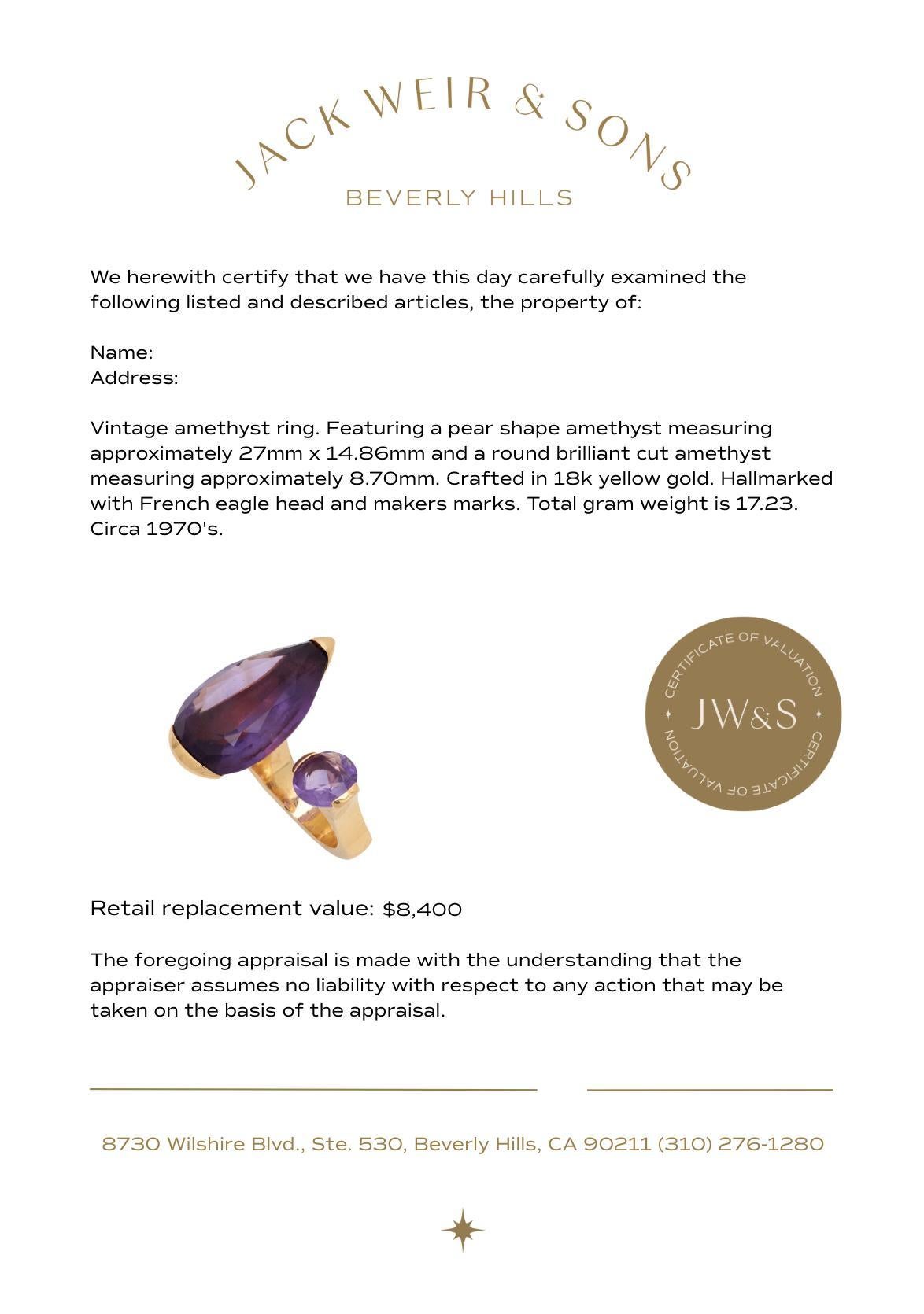 Women's Vintage French amethyst 18k yellow gold cocktail ring For Sale