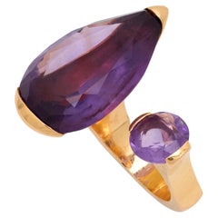Vintage French amethyst 18k yellow gold cocktail ring