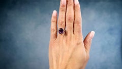 Vintage French Amethyst and Diamond 18k White Gold Ring