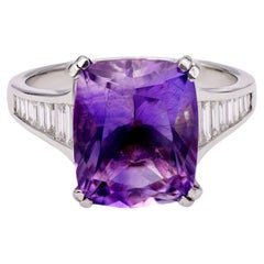 Vintage French Amethyst and Diamond 18k White Gold Ring