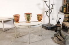 Vintage-Blumentopf aus Anduze, Frankreich, Terrakotta mit grün-cremefarbener Glasur