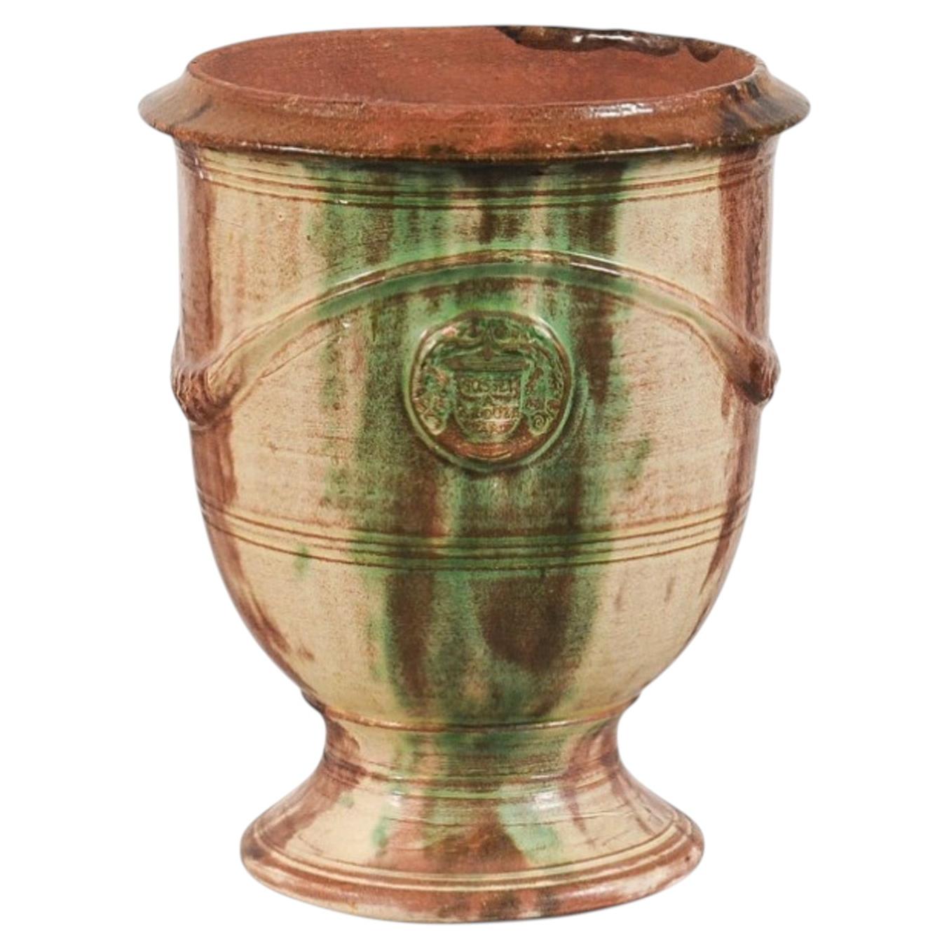 Vintage French Anduze Planter Jar, Terracotta with Green Cream Glaze