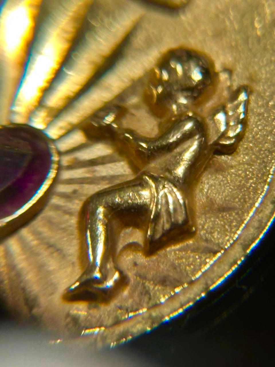 Vintage French Angel Cherub Pendant Il Bat Pour Toi Medal of Love 18K Gold 11