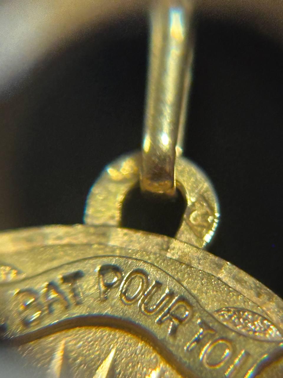 Vintage French Angel Cherub Pendant Il Bat Pour Toi Medal of Love 18K Gold 12