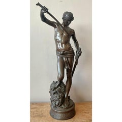 Vintage francés Antonin Mercie Bronce fundido "David y Goliat"