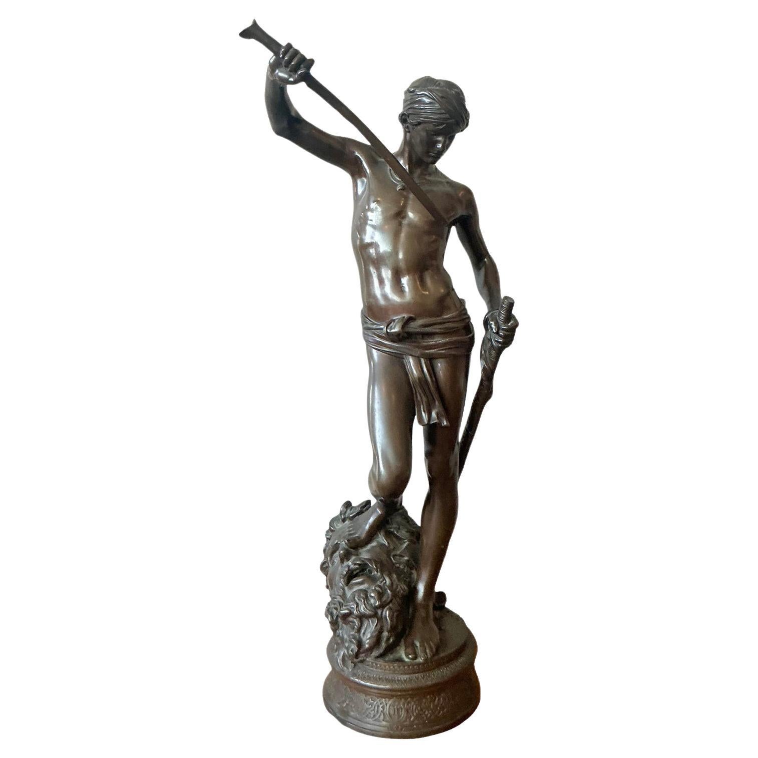 Vintage French Antonin Mercie bronzo fuso "David e Golia"