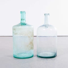 Vintage French Aqua & Clear Glass Demijohns - Pair