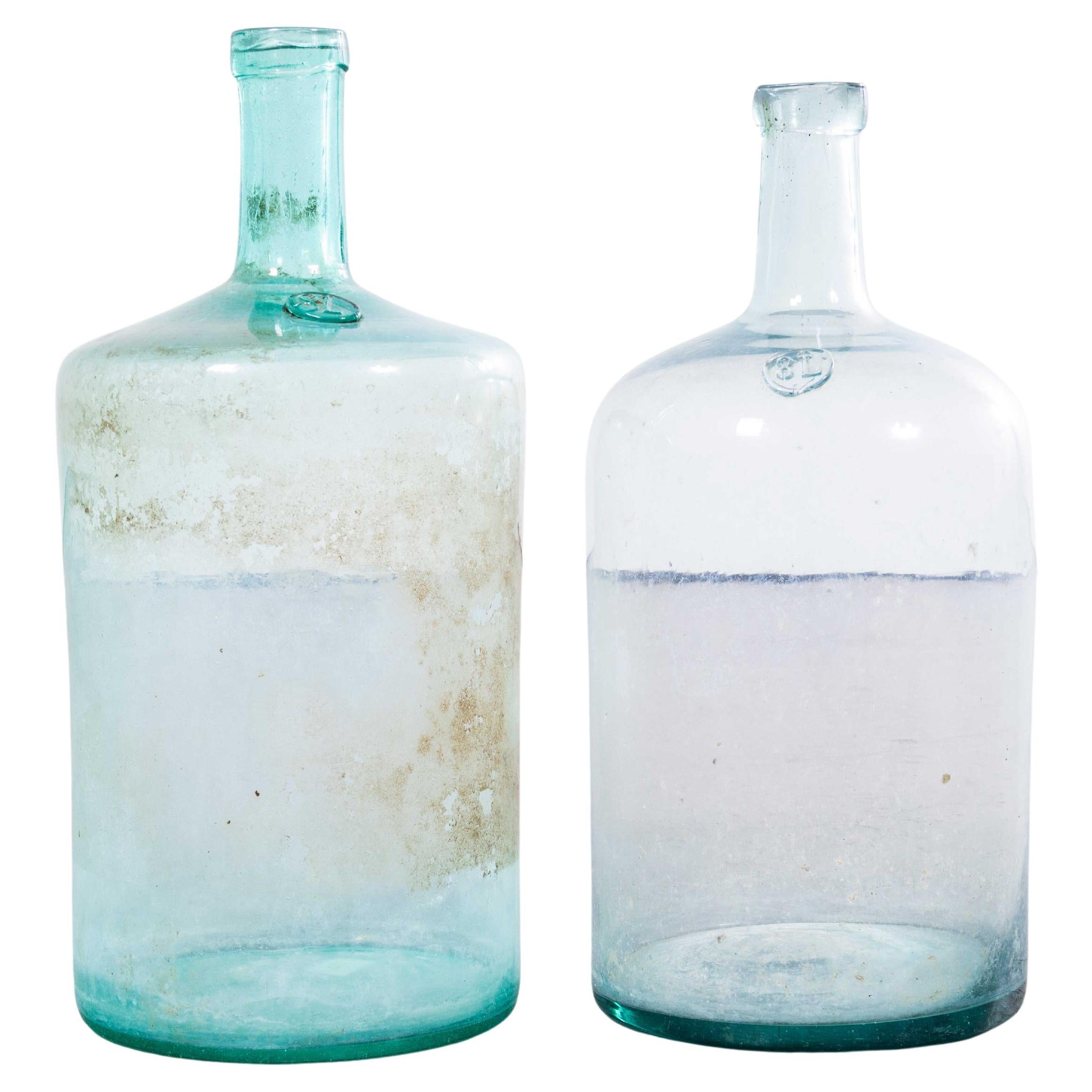 Garrafas francesas vintage de cristal transparente y aguamarina - Pareja