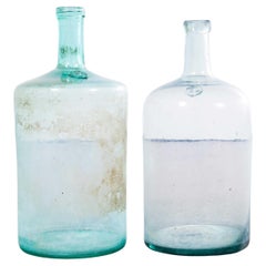 Garrafas francesas vintage de cristal transparente y aguamarina - Pareja