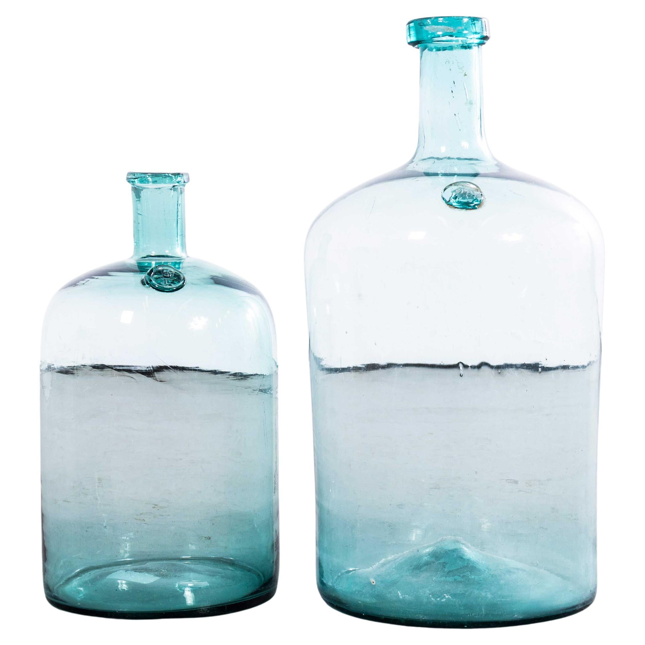 Damigiane francesi d'epoca in vetro acquatico - Coppia