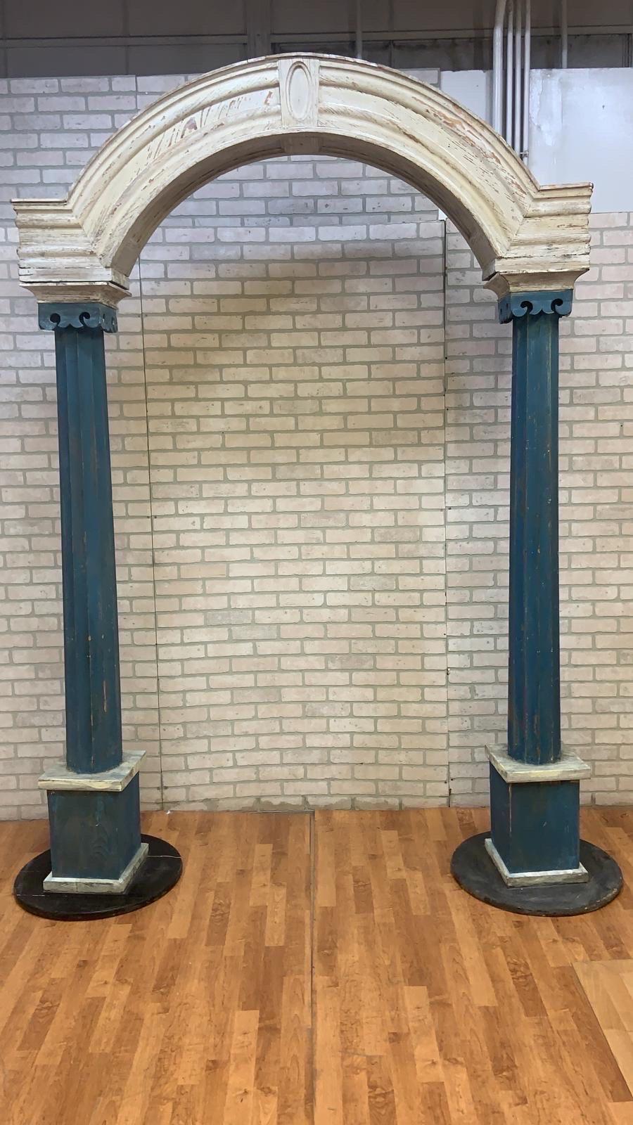 20th Century Vintage French Architectural Wood Crafted Dual Columned Free Standing Archway For Sale