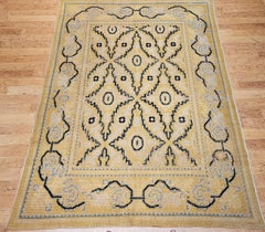 Vintage French Area Rug, Hand-Knotted Wool, Geometric Design, 1920s