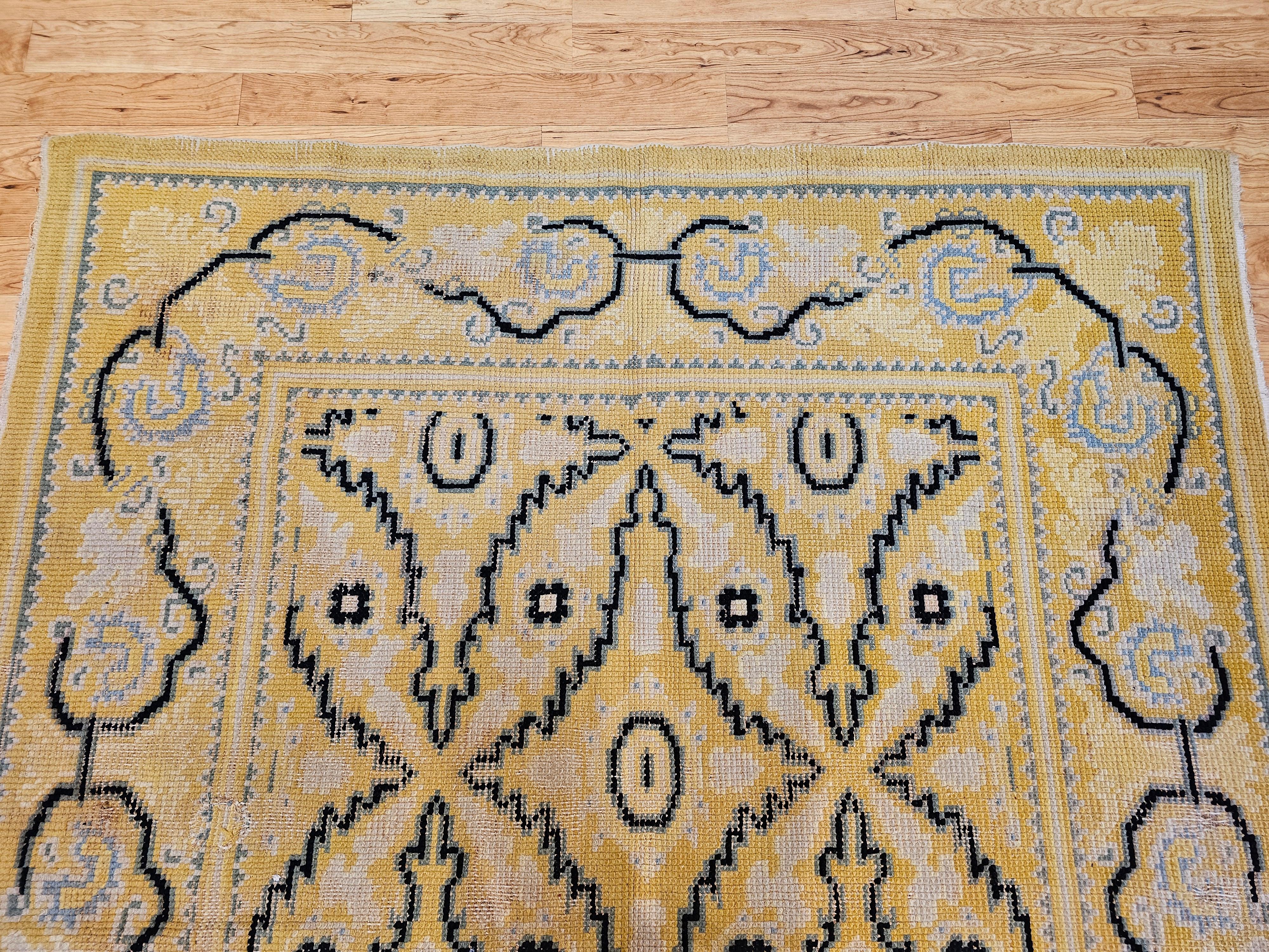 20th Century Vintage French Area Rug in Allover Geometric Pattern in Yellow, Blue, Black  For Sale