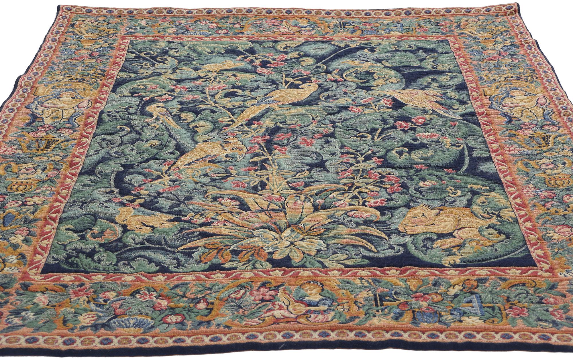 Aubusson Vintage French Aristolochia Leaves Tapestry, 04'03 x 05'03 For Sale