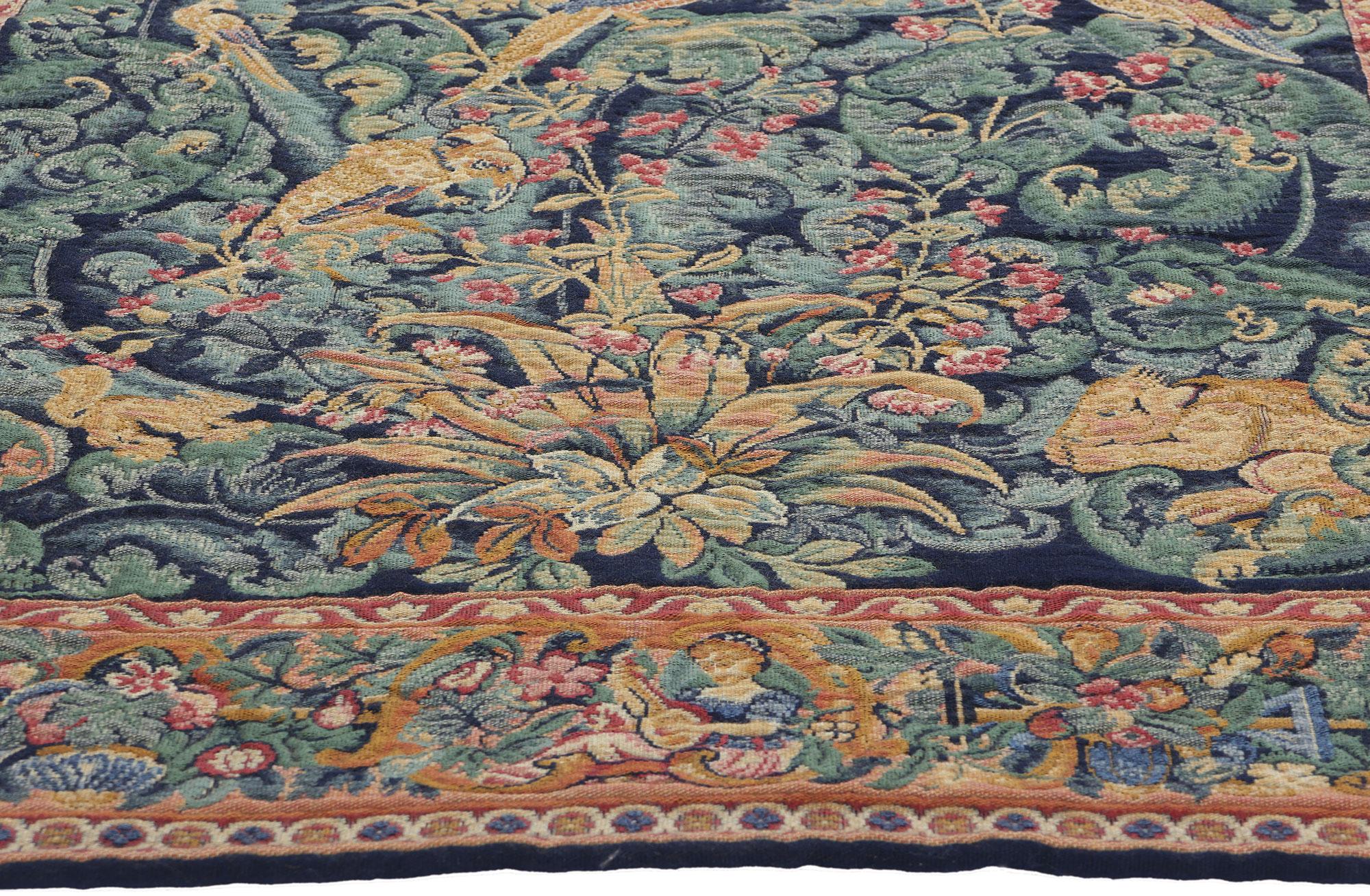 Machine-Made Vintage French Aristolochia Leaves Tapestry, 04'03 x 05'03 For Sale