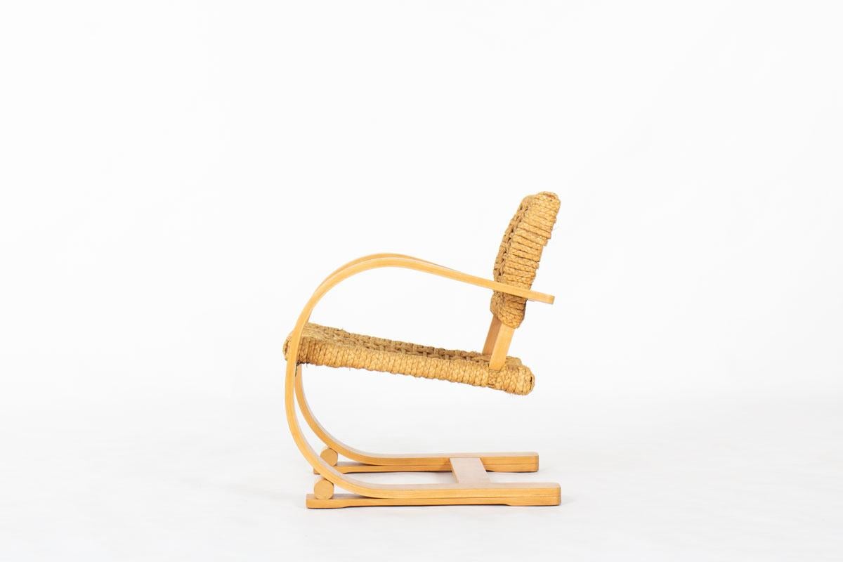 Vintage French Armchair in Rope and Beech by Adrien Audoux & Frida Minet, 1950s Francés en venta
