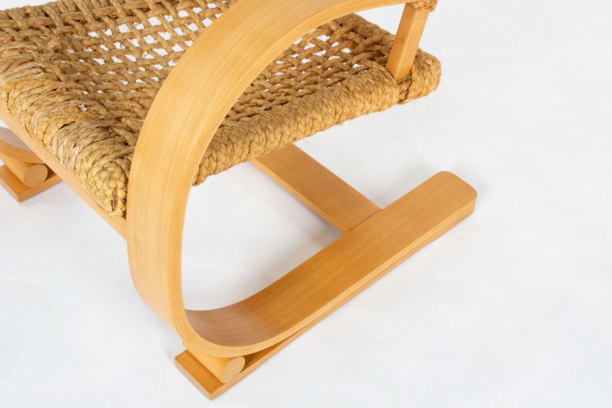 Vintage French Armchair in Rope and Beech by Adrien Audoux & Frida Minet, 1950s en venta 1