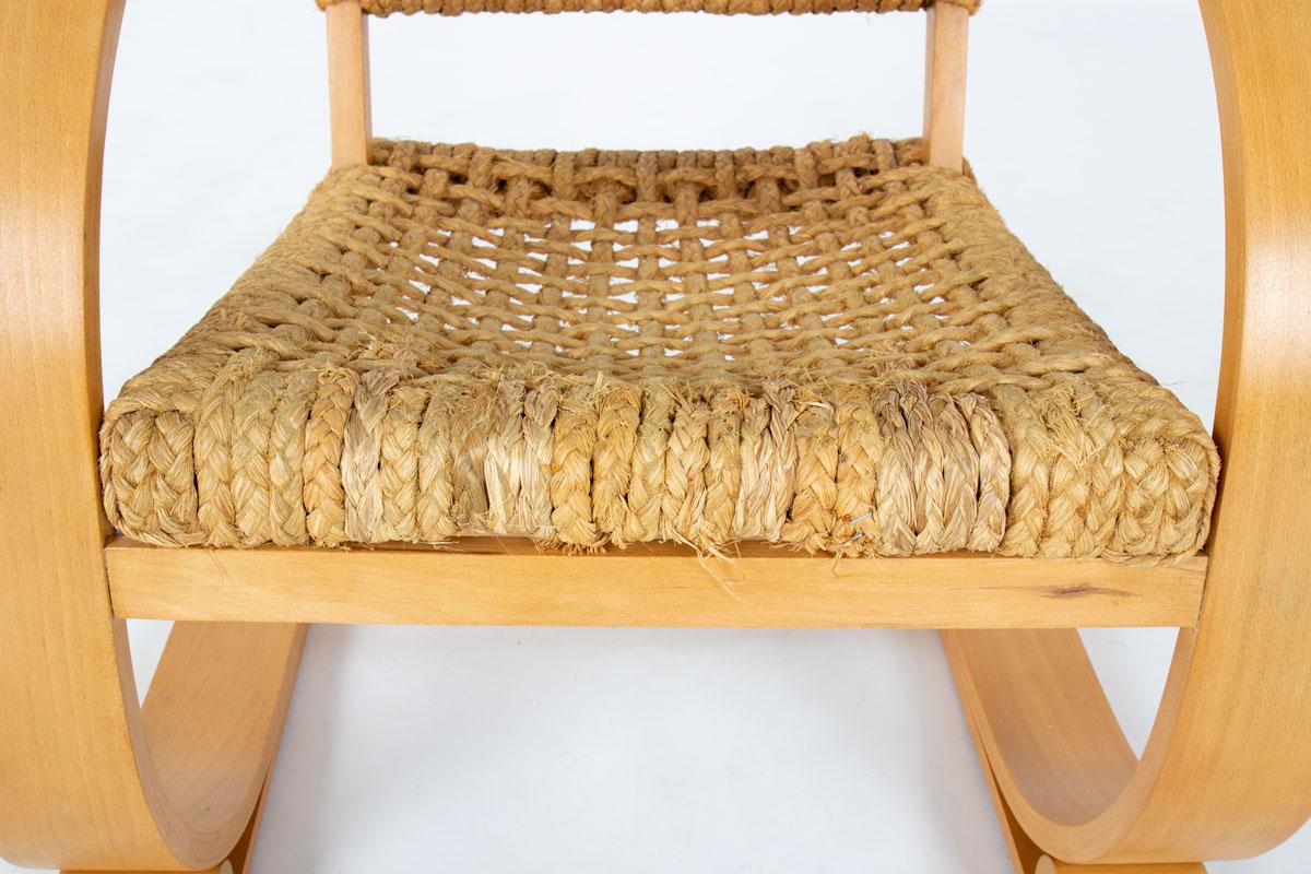 Vintage French Armchair in Rope and Beech by Adrien Audoux & Frida Minet, 1950s en venta 3