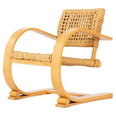 Vintage French Armchair in Rope and Beech by Adrien Audoux & Frida Minet, 1950s
