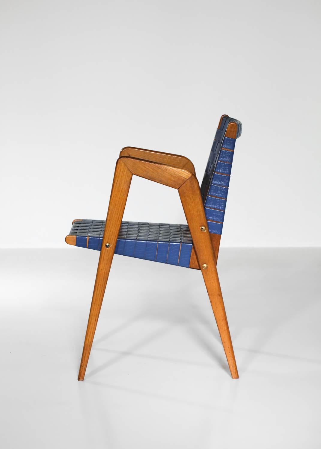 Französische Sessel im Roger Landault-Stil mit Kompassbeinen, 50''s im Zustand „Gut“ im Angebot in Lyon, FR