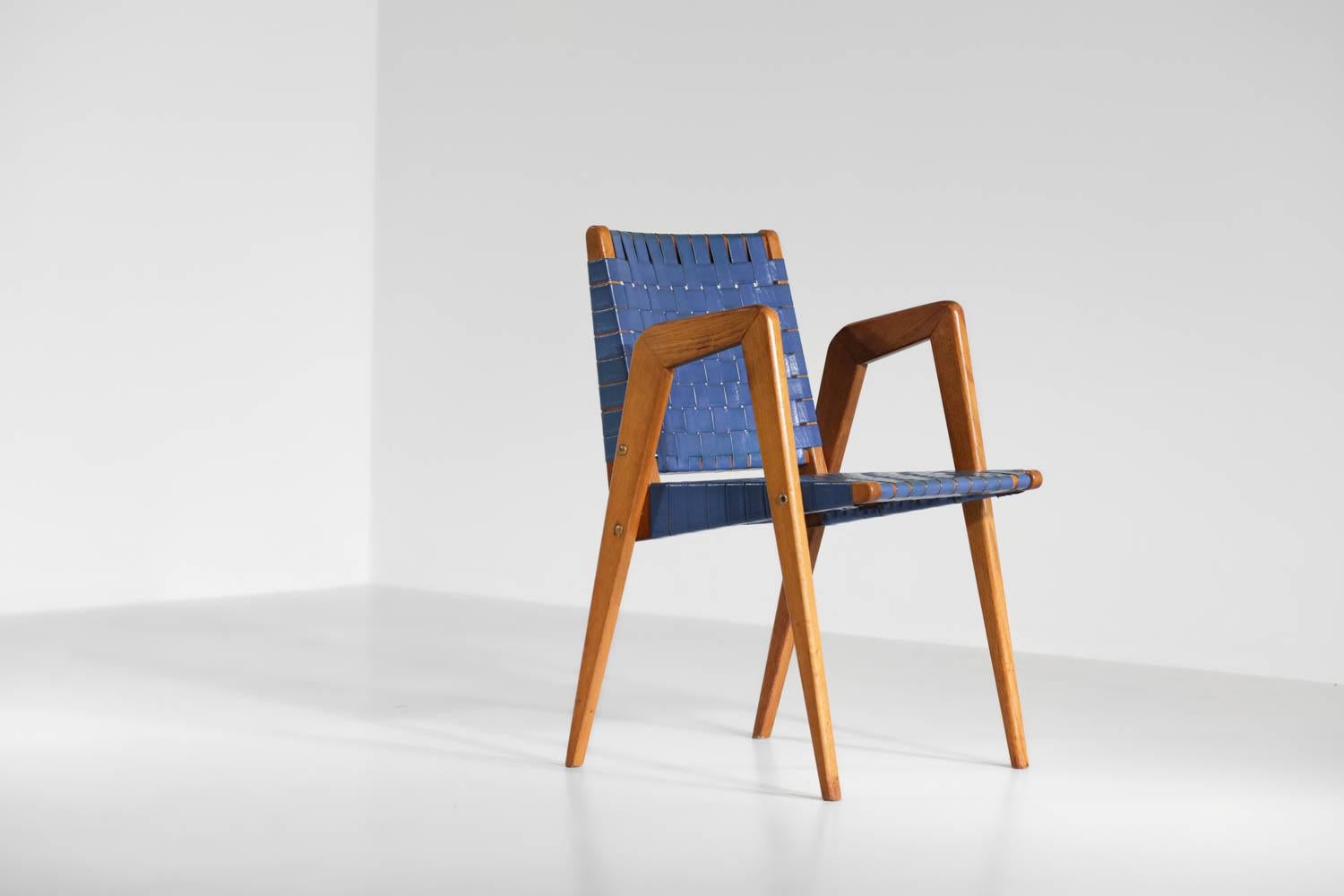 Französische Sessel im Roger Landault-Stil mit Kompassbeinen, 50''s (Mitte des 20. Jahrhunderts) im Angebot
