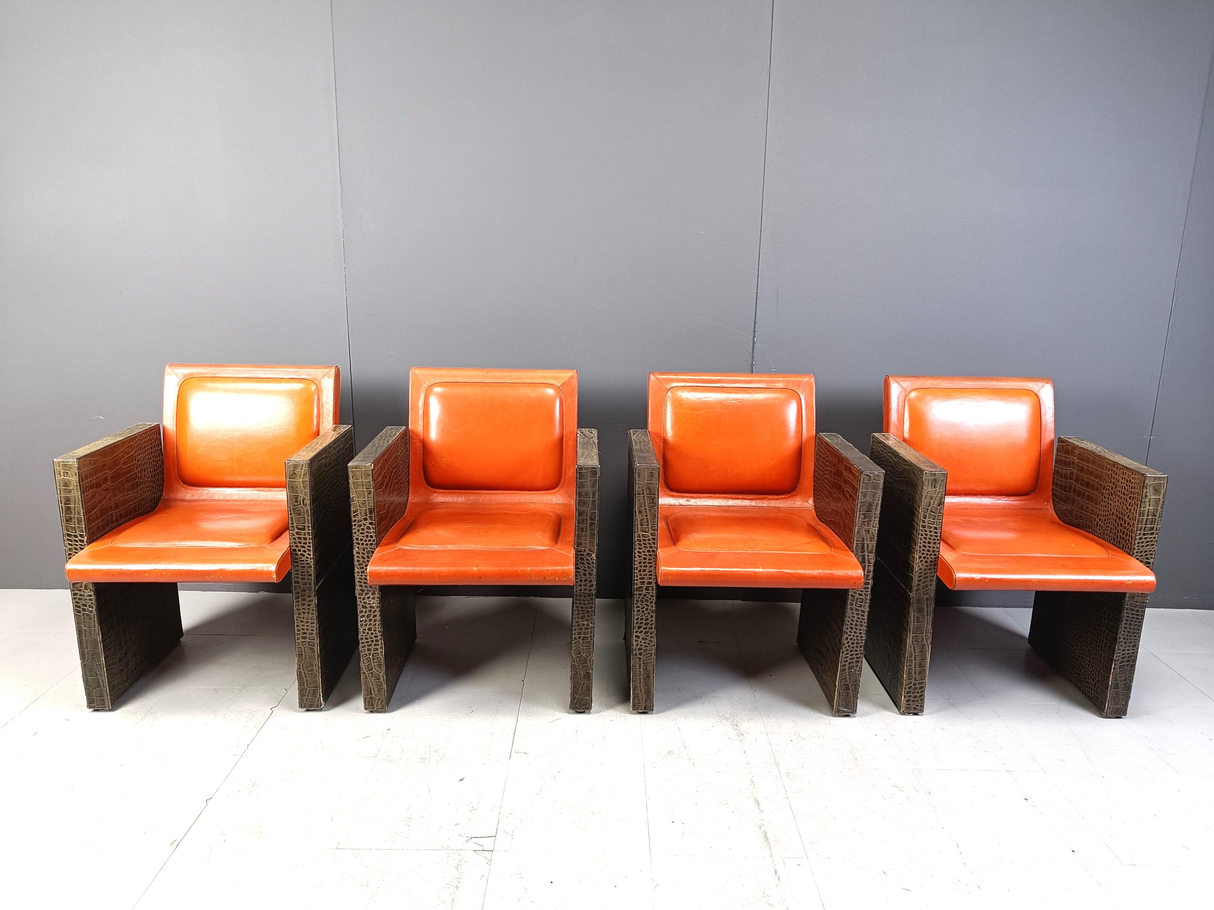 Sillones franceses vintage de cuero de Maison Vandamme, años 70 Moderno de mediados de siglo en venta