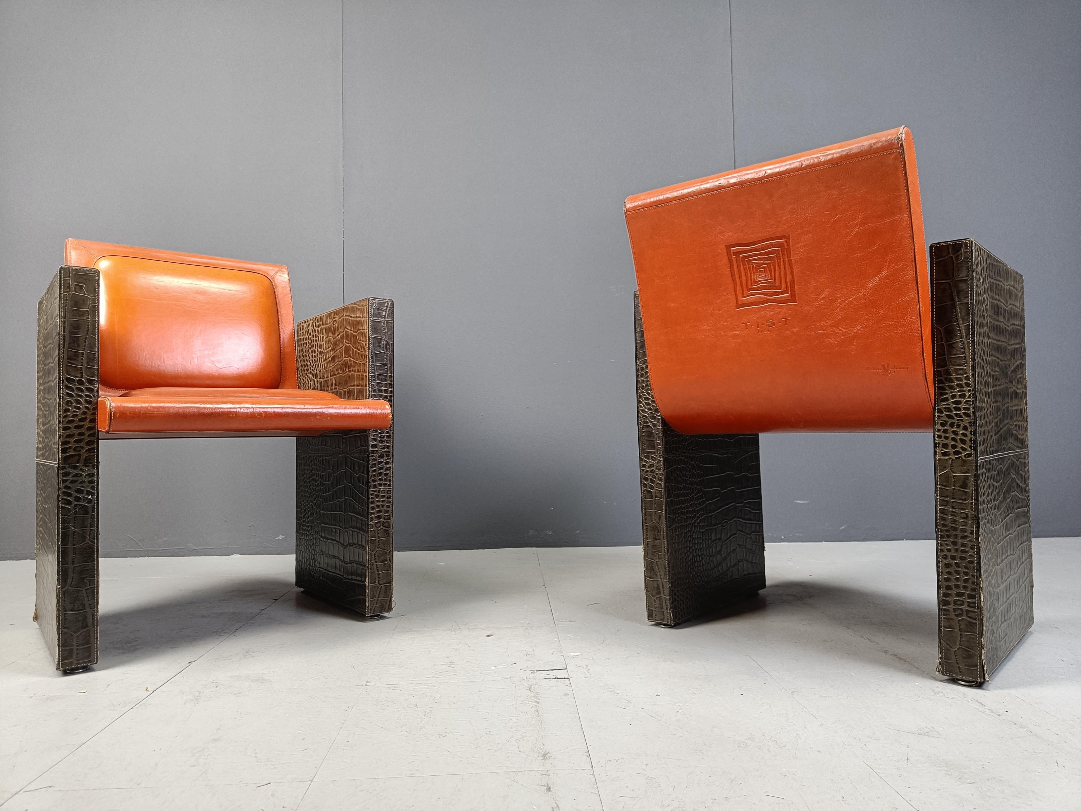 Sillones franceses vintage de cuero de Maison Vandamme, años 70 en venta 2