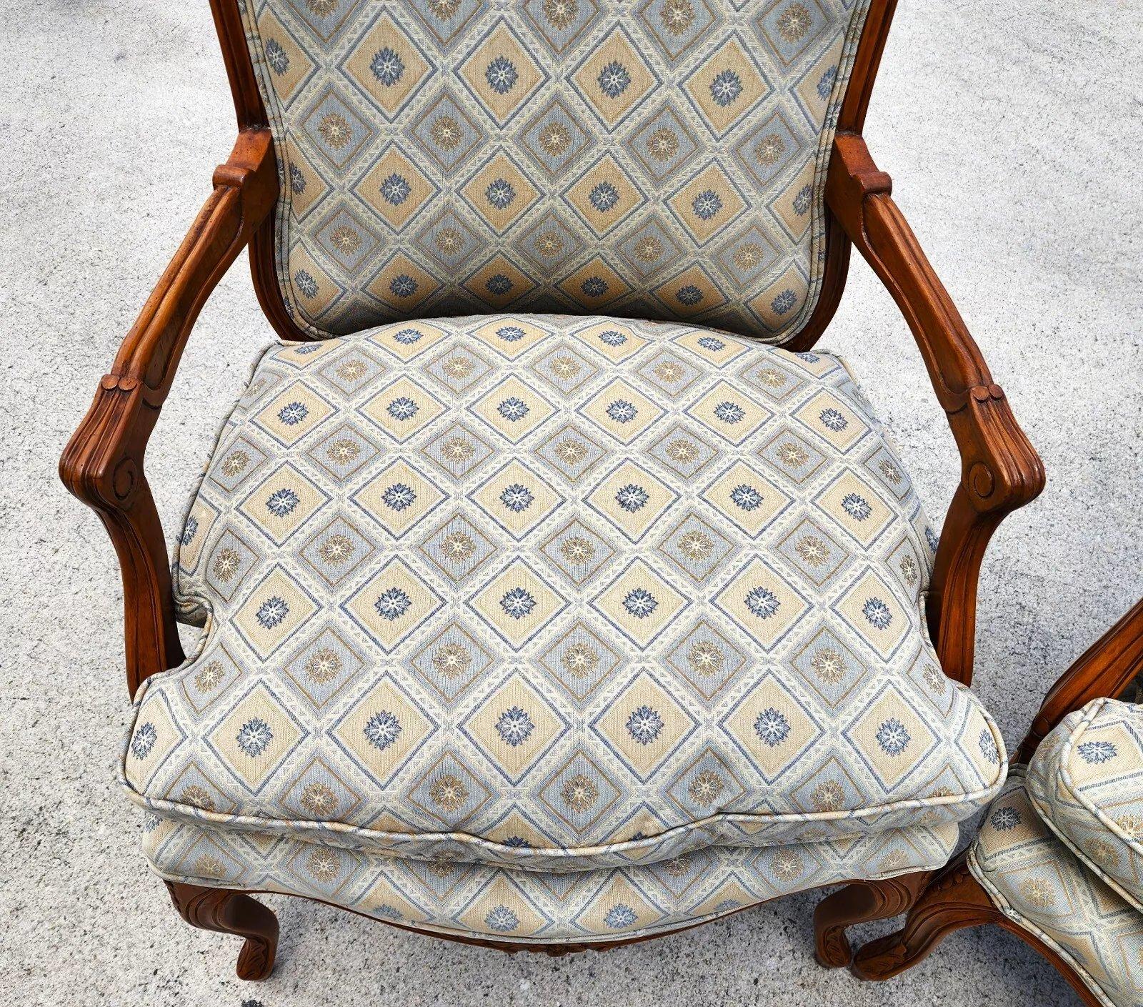 Cotton Vintage French Armchairs Louis XV For Sale